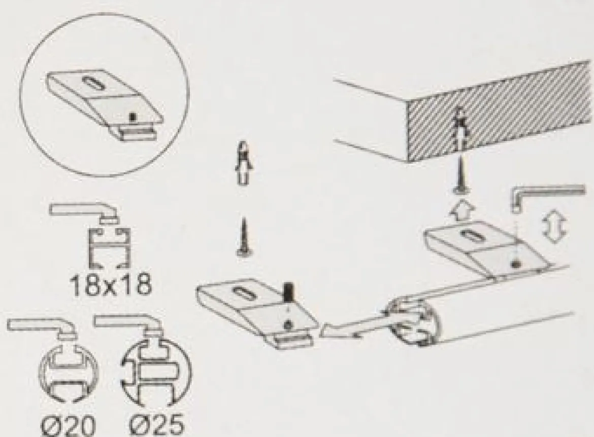 2 Stk Mini-Deckenträger für Profilrohre und Innenlaufstangen
