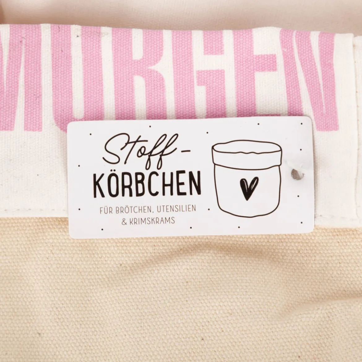 Stoff-Körbchen "Guten Morgen" aus Baumwolle natur rosa gelb 16x20cm von Grafik Werkstatt