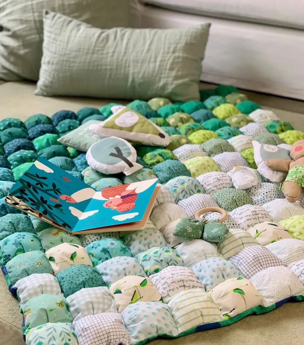 Stoffpanel Quilt Poppy Green Mohnblumen Farbverlauf grün 132x156cm zum Selbernähen