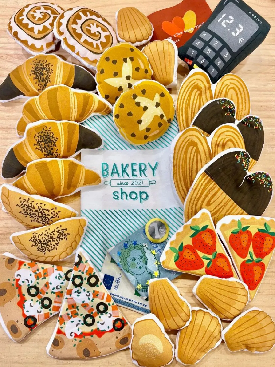 Stoffpanel The Bakery Shop Bäckerei Kaufladen Spielset bunt zum Selbernähen