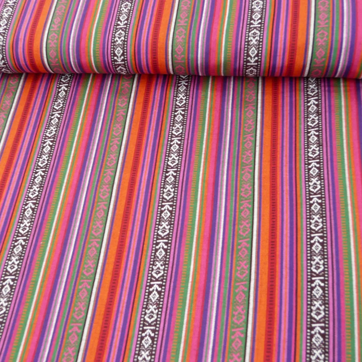 Stoff Polyester Streifen MEXICO rot pink grün blau 1,5m Breite