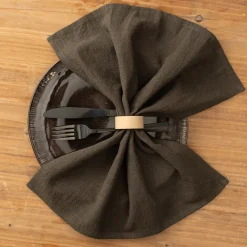 Stoffservietten 4er Set Leinen mit Baumwollanteil khaki 40x40cm von SCHÖNER LEBEN.