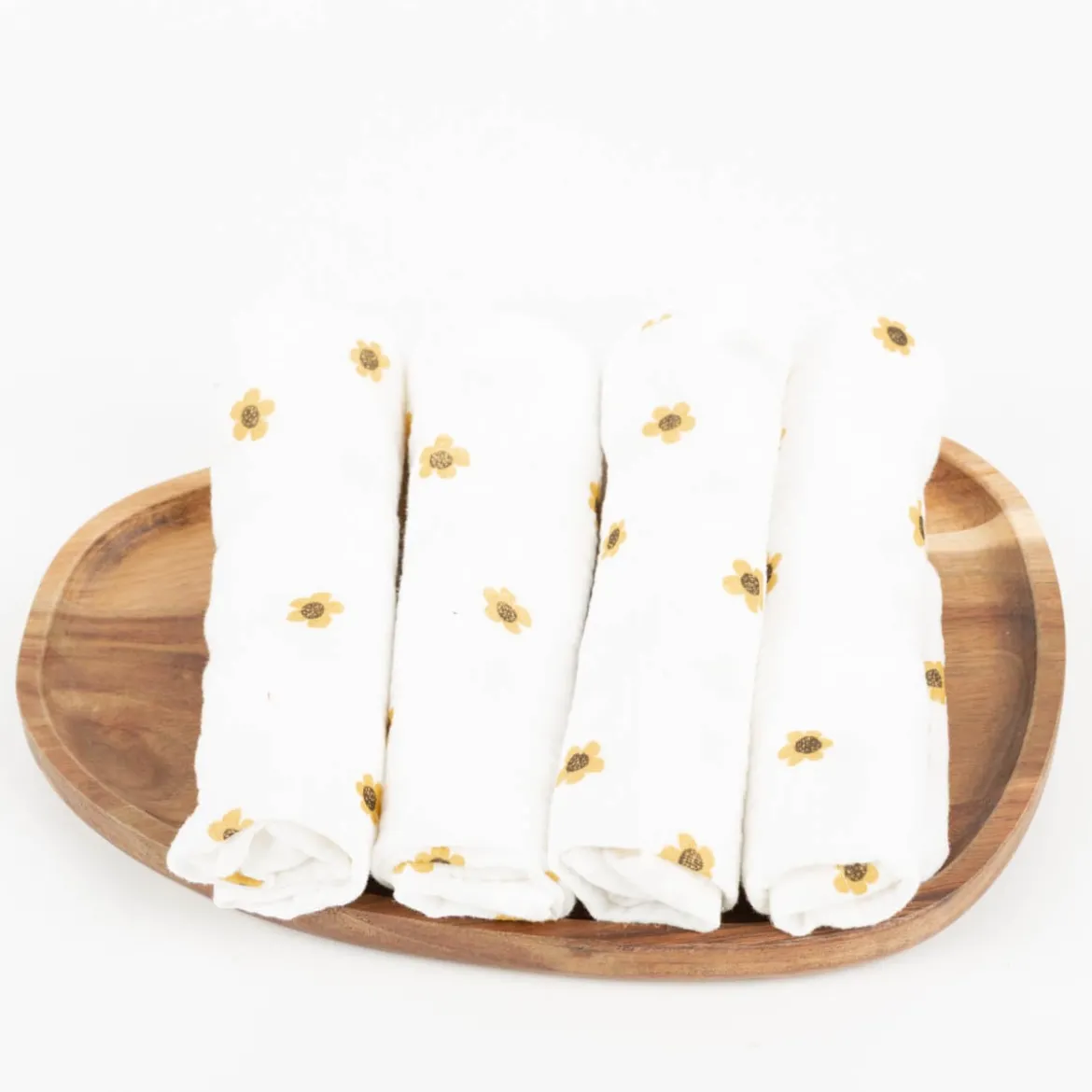 Stoffservietten 4er Set Musselin Blüten weiß gelb 40x40cm von SCHÖNER LEBEN.