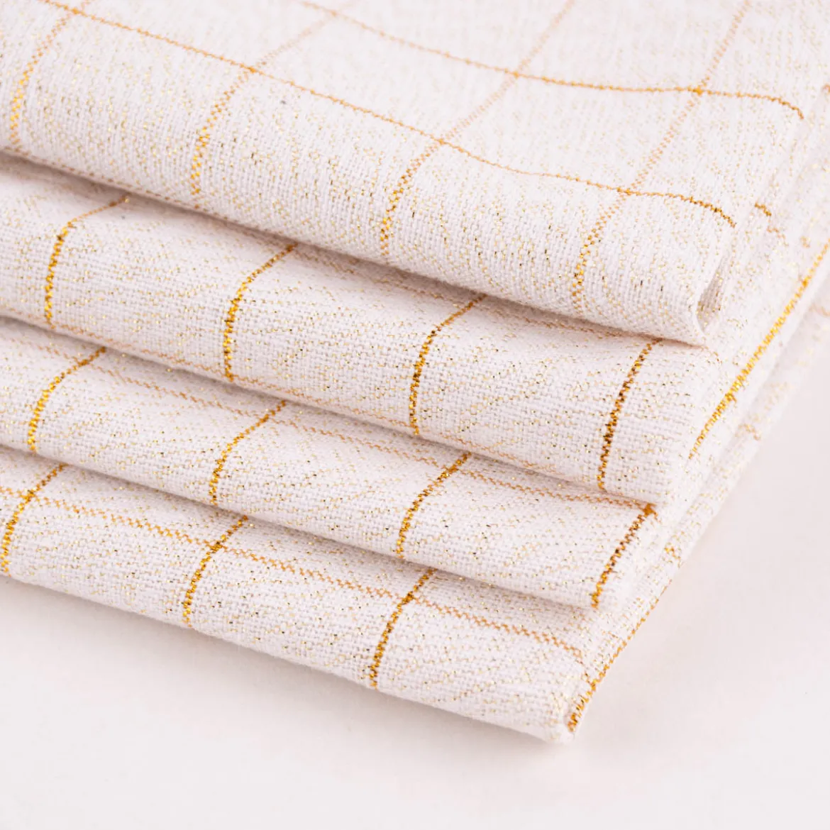 Stoffservietten Tyra Karo aus 100% Baumwolle 4 Stück 40x40cm cremeweiß goldfarbig