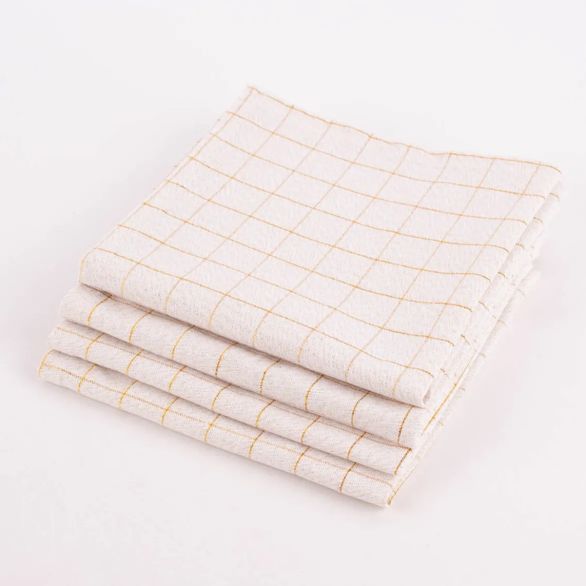Stoffservietten Tyra Karo aus 100% Baumwolle 4 Stück 40x40cm cremeweiß goldfarbig