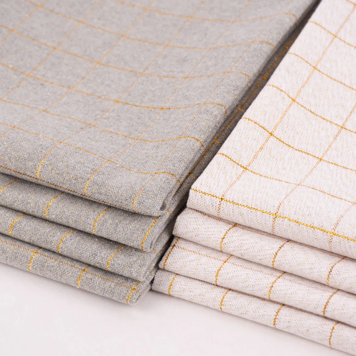 Stoffservietten Tyra Karo aus 100% Baumwolle 4 Stück 40x40cm cremeweiß goldfarbig