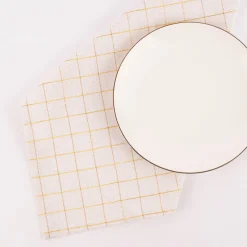 Stoffservietten Tyra Karo aus 100% Baumwolle 4 Stück 40x40cm cremeweiß goldfarbig