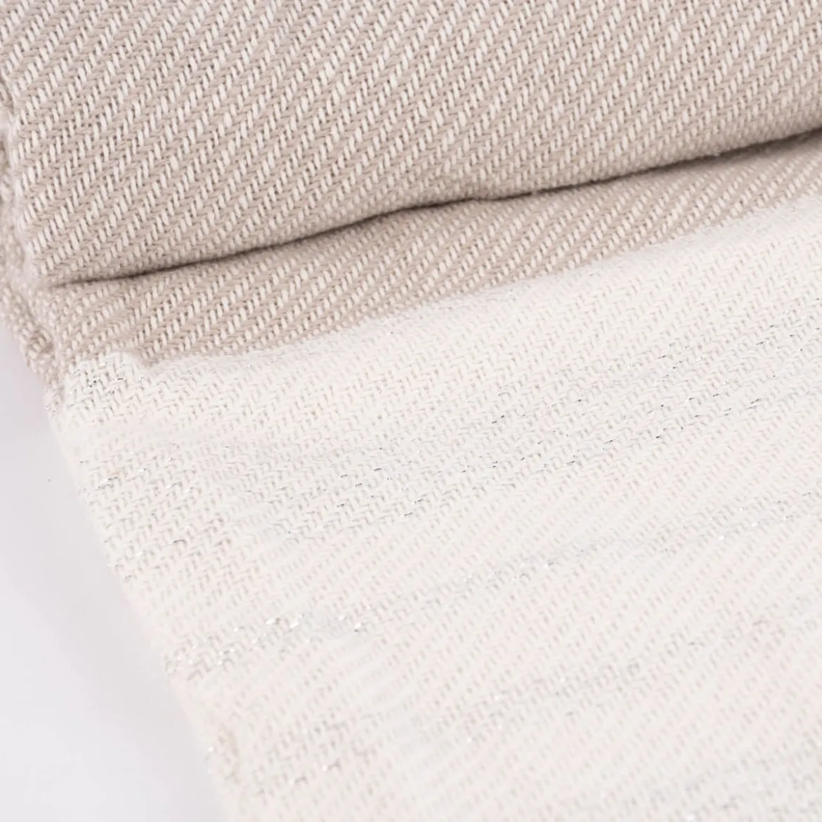 Strickplaid Streifen mit Silberfaden beige creme 125x150cm