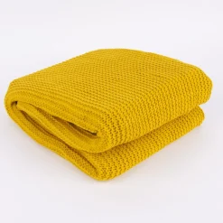 Strickplaid Wolle einfarbig currygelb 130x170cm