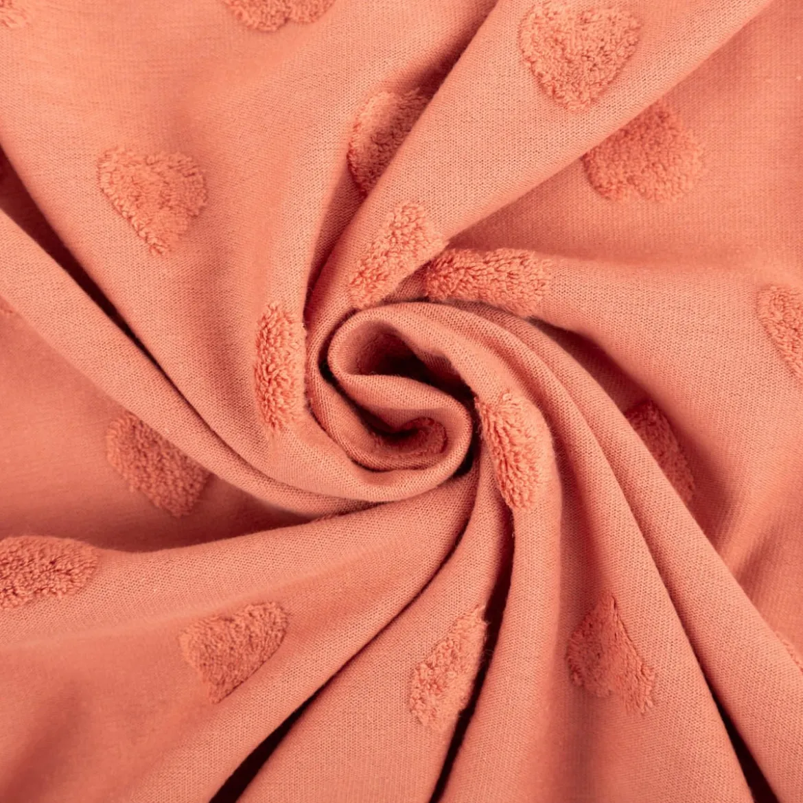 Strickstoff Feinstrick Baumwolle 3D Herzchen koralle 160cm Breite