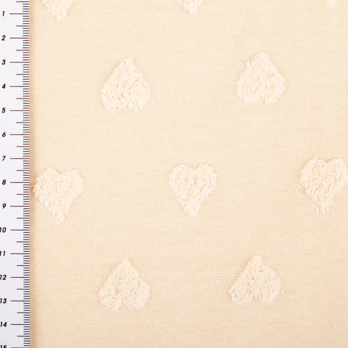 Strickstoff Feinstrick Baumwolle 3D Herzchen beige 160cm Breite
