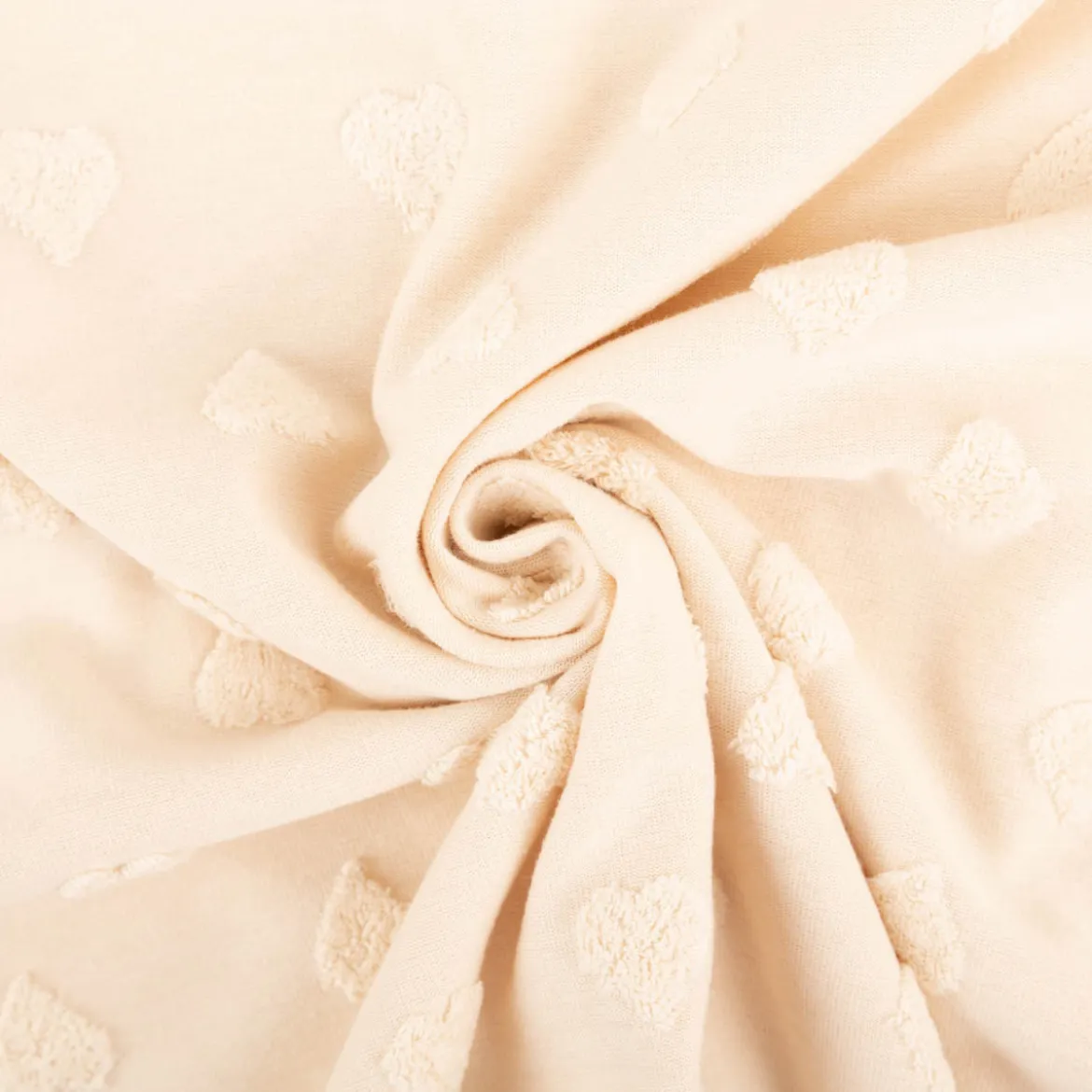 Strickstoff Feinstrick Baumwolle 3D Herzchen beige 160cm Breite