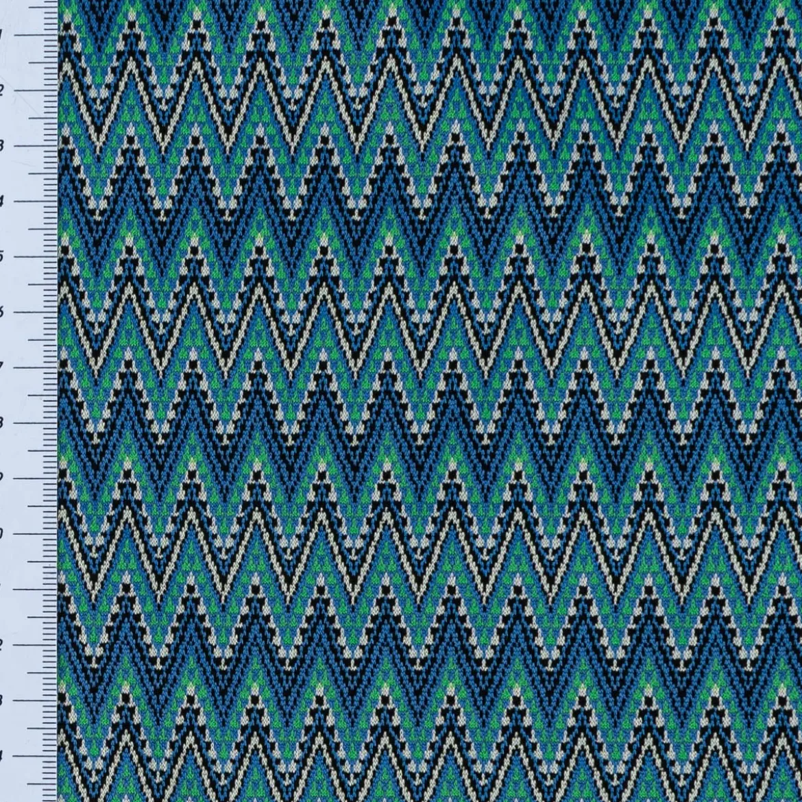 Strickstoff Jacquard Chevron ZickZack fein grün blau 1,48m Breite