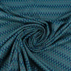 Strickstoff Jacquard Chevron ZickZack fein grün blau 1,48m Breite