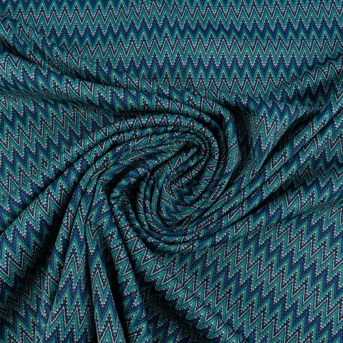 Strickstoff Jacquard Chevron ZickZack fein grün blau 1,48m Breite