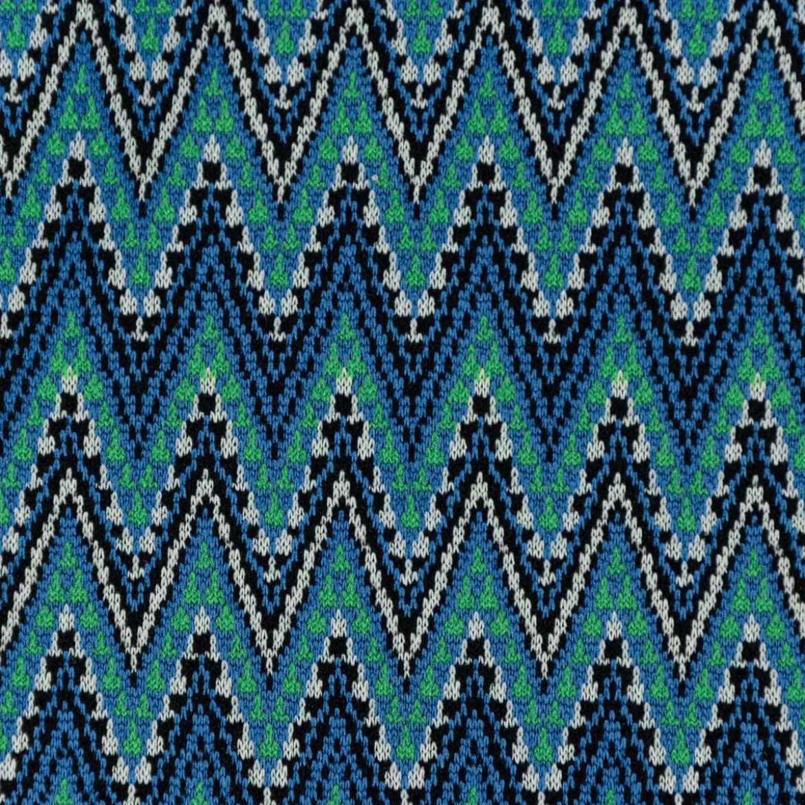 Strickstoff Jacquard Chevron ZickZack fein grün blau 1,48m Breite