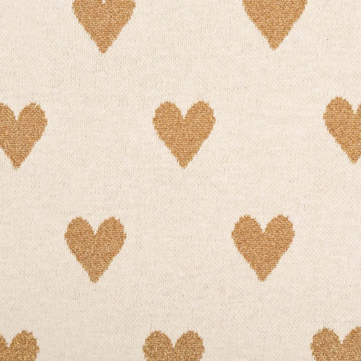 Strickstoff Jacquard Lurex Herzen natur goldfarbig 1,45m Breite