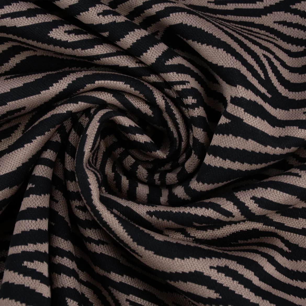 Strickstoff Jacquard Tigermuster beige schwarz 1,51m Breite