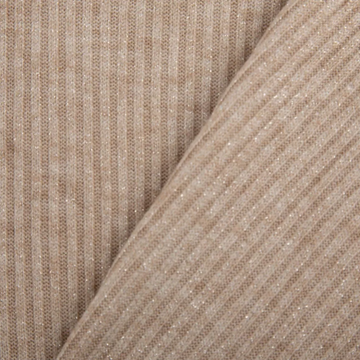 Strickstoff Rib Jersey mit Viskose Glitzereffekte beige 150cm Breite