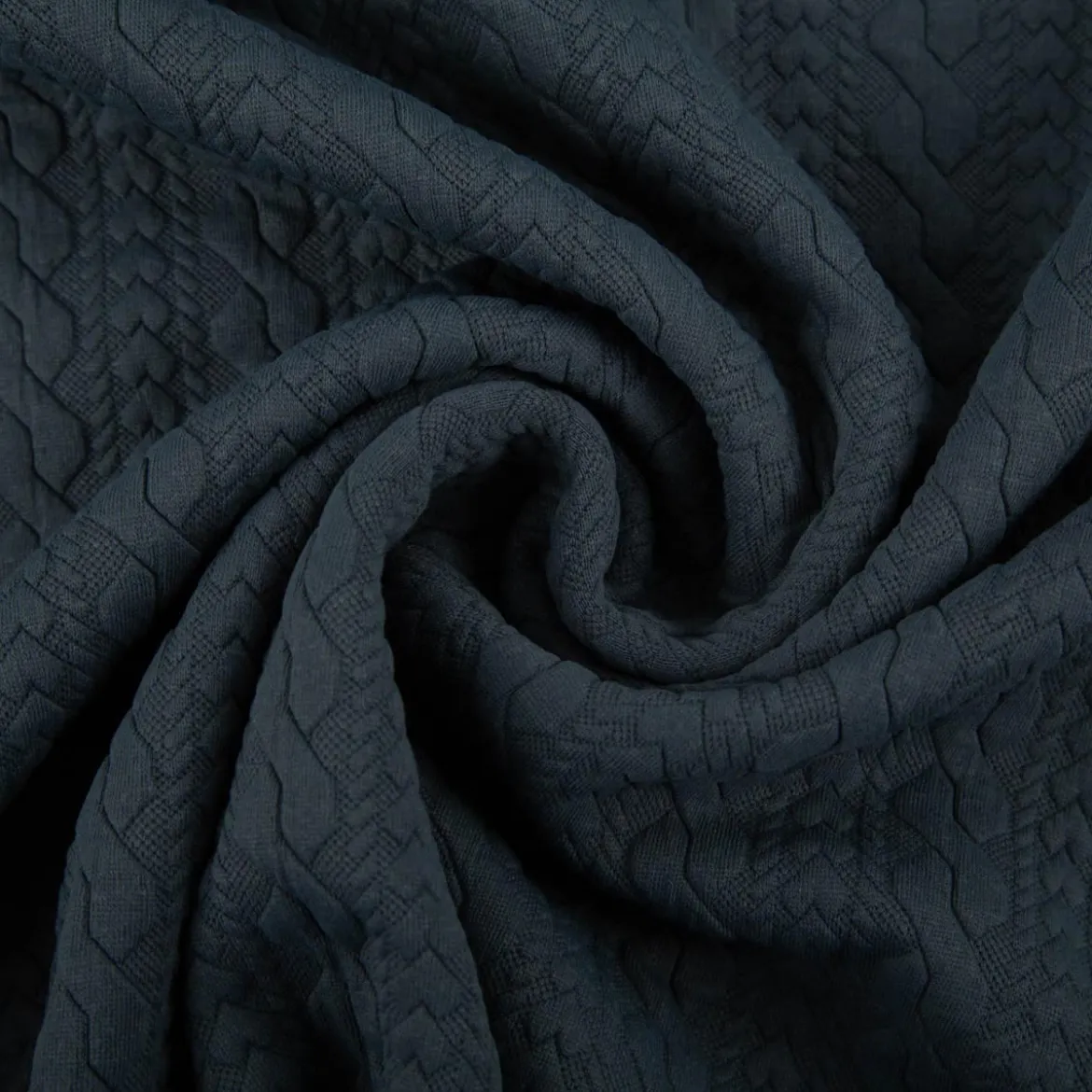 Strickstoff Zopfmuster stahlblau elastischer Winterstrick 150 cm Breite
