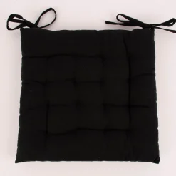 Stuhlkissen aus Baumwolle mit Binderbändern einfarbig schwarz 38x38cm