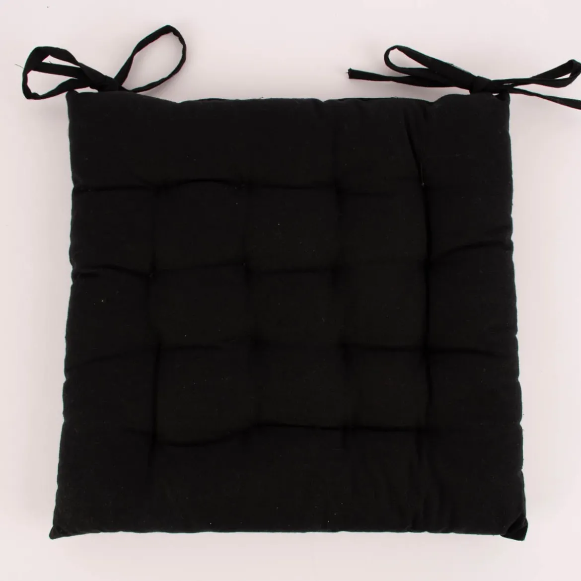 Stuhlkissen aus Baumwolle mit Binderbändern einfarbig schwarz 38x38cm