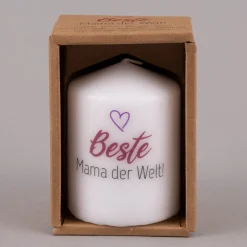 Stumpenkerze Beste Mama der Welt! weiß bunt 8x5,5cm