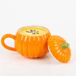 Suppentasse mit Deckel Kürbis orange 11x13cm Dolomit handbemalt von Sass & Belle