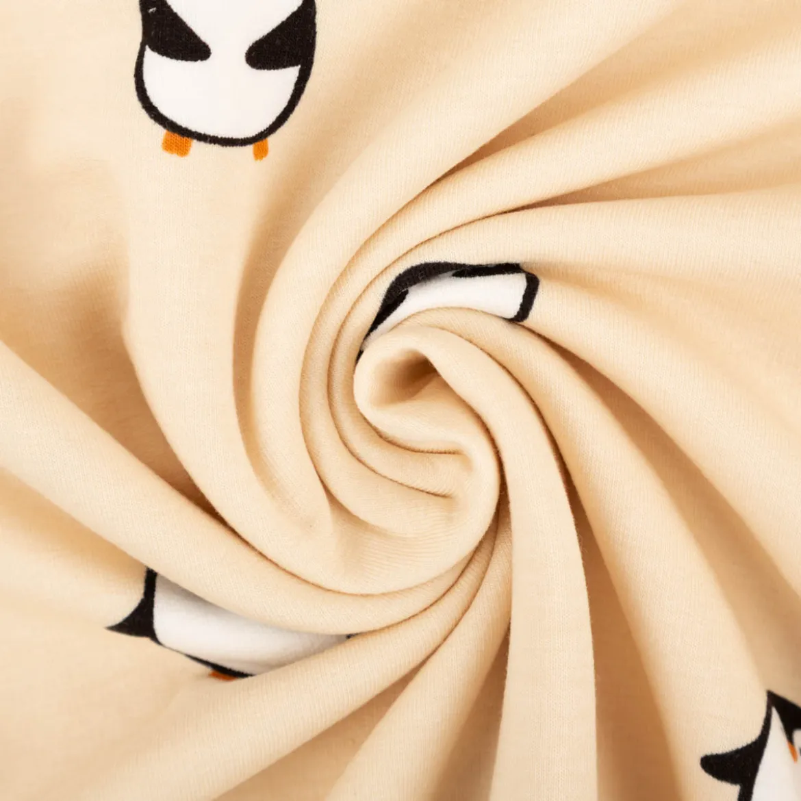 Sweat Stoff angeraut Pinguine beige 1,50m Breite