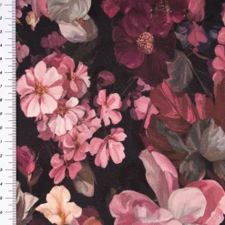 Sweatstoff aus Baumwolle Blüten Digitaldruck schwarz 1,48m Breite