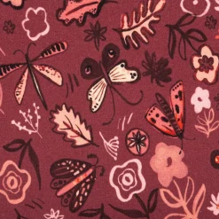 Sweatstoff aus Baumwolle Blumen Schmetterlinge Digitaldruck bordeaux 1,48m Breite