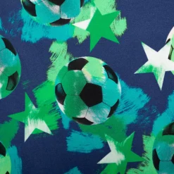 Sweatstoff aus Baumwolle Digitaldruck Fußball Sterne dunkelblau grün 1,48m Breite