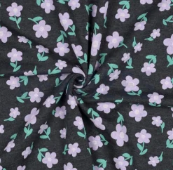 Sweatstoff aus Baumwolle Melange Flowers anthrazitgrau lila 1,38m Breite