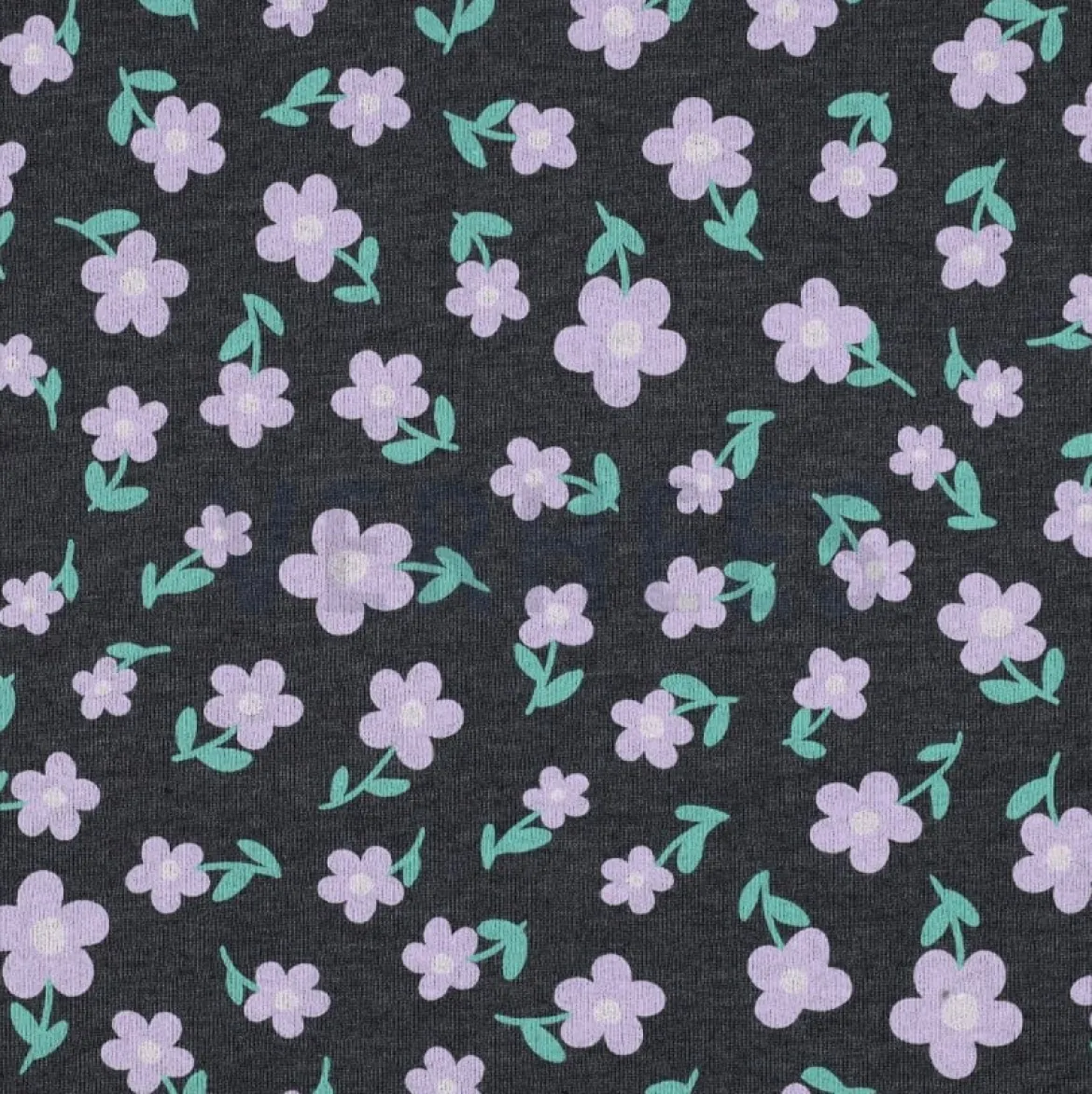 Sweatstoff aus Baumwolle Melange Flowers anthrazitgrau lila 1,38m Breite