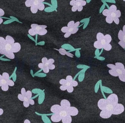Sweatstoff aus Baumwolle Melange Flowers anthrazitgrau lila 1,38m Breite