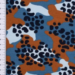 Sweatstoff Bio Soft Sweat dünn Camouflage Leo blau braun dunkelblau 1,5m Breite
