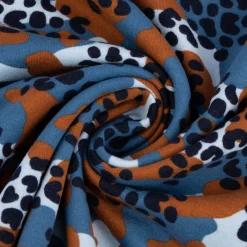 Sweatstoff Bio Soft Sweat dünn Camouflage Leo blau braun dunkelblau 1,5m Breite