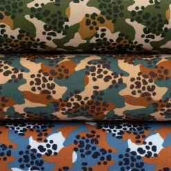 Sweatstoff Bio Soft Sweat dünn Camouflage Leo camel braun dunkelgrün 1,5m Breite