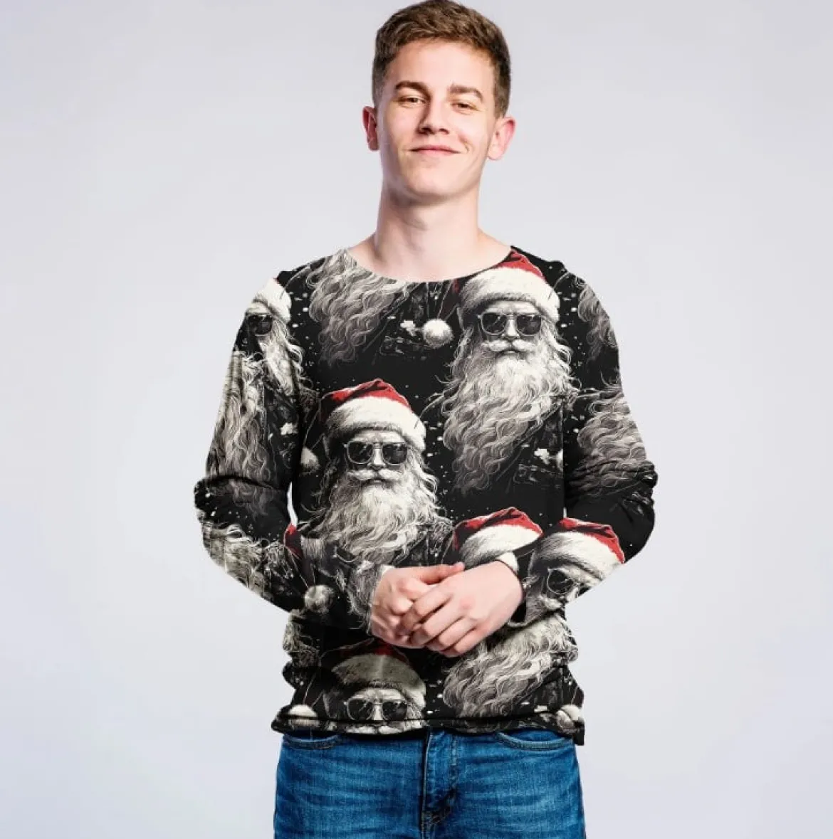 Sweatstoff Cool Santa schwarz Weihnachtsstoff angeraute Innenseite 250g/qm 158cm Breite