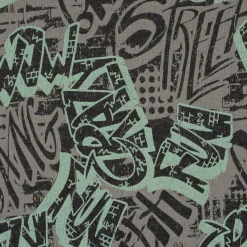 Sweatstoff GRAFFITI Schriftzug betongrau mint dunkelgrau 1,4m Breite