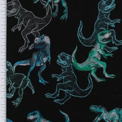 Sweatstoff Jogging Digitaldruck Dinosaurier schwarz blau 1,45m Breite