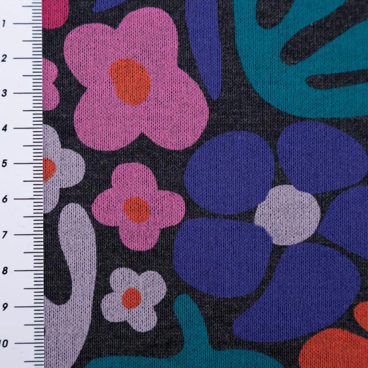 Sweatstoff Melange Blumen Blüten abstrakt dunkelblau rosa rot 1,38m Breite