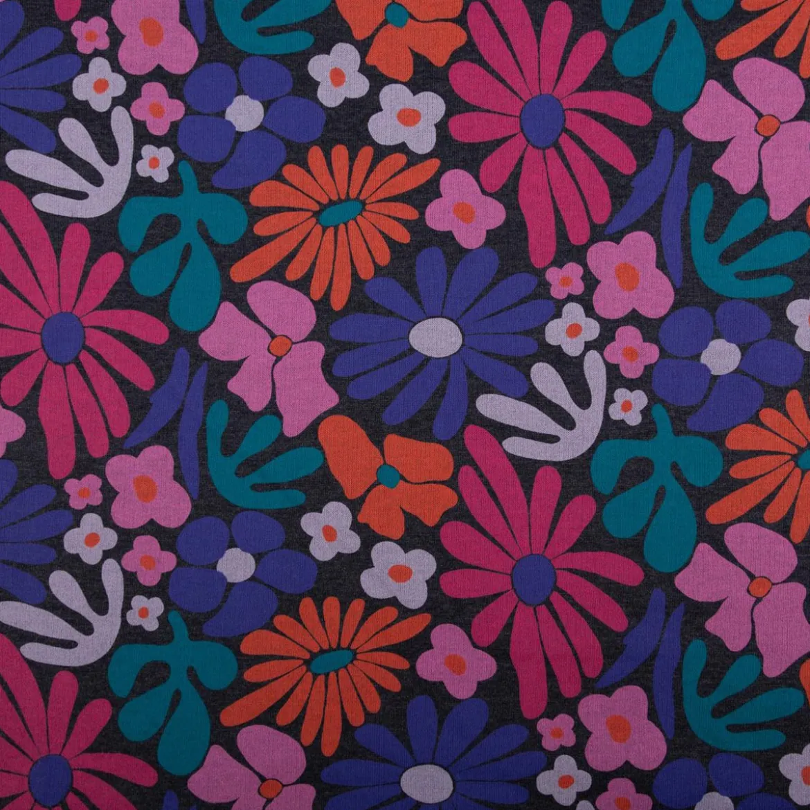 Sweatstoff Melange Blumen Blüten abstrakt dunkelblau rosa rot 1,38m Breite