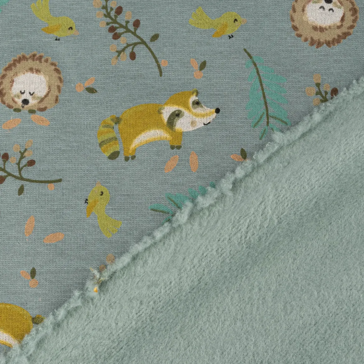 Sweatstoff Melange Fuchs Igel Waschbär altgrün meliert braun 1,5m Breite