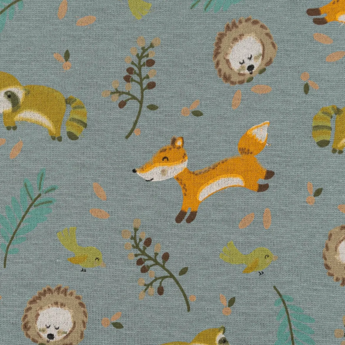 Sweatstoff Melange Fuchs Igel Waschbär altgrün meliert braun 1,5m Breite