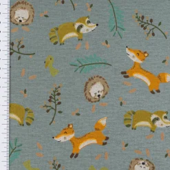 Sweatstoff Melange Fuchs Igel Waschbär altgrün meliert braun 1,5m Breite