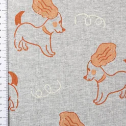 Sweatstoff Meterware Melange kuschelweich Hunde hellgrau braun 1,4m Breite