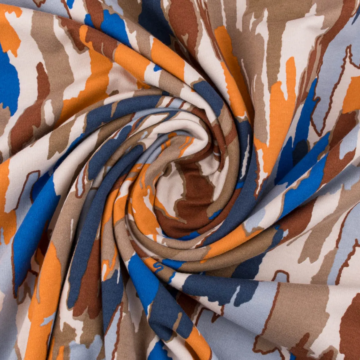 Sweatstoff Meterware Soft Sweat ABSTRACT beige blau orange 1,5m Breite