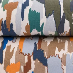 Sweatstoff Meterware Soft Sweat ABSTRACT beige blau orange 1,5m Breite