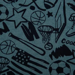 Sweatstoff mit Sportmotiven rauchblau meliert 1,40m Breite